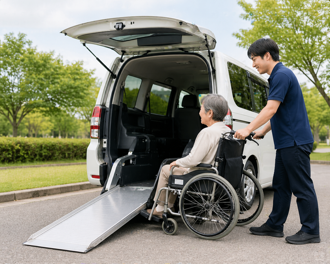 車いすの方が介護タクシーを利用する様子